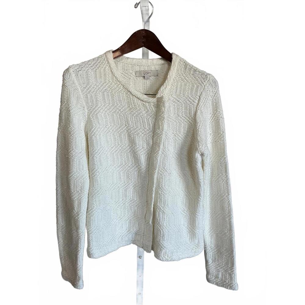 Ann Taylor LOFT Off White Textured Knit Blazer, S Retro Classic structured